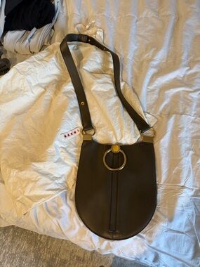 Marni Chocolate Brown Leather Shoulder Bag with Gold Ring